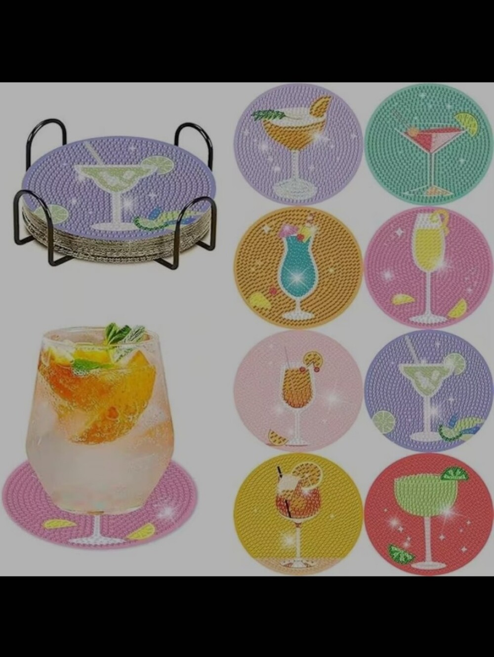 Diamond Art Cocktail Coasters With Holders 8 Pcs